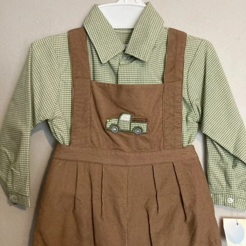 8-20 NWT Petit Ami  Boys Brown Soft Corduroy Longall pickup truck Sz 24 Months